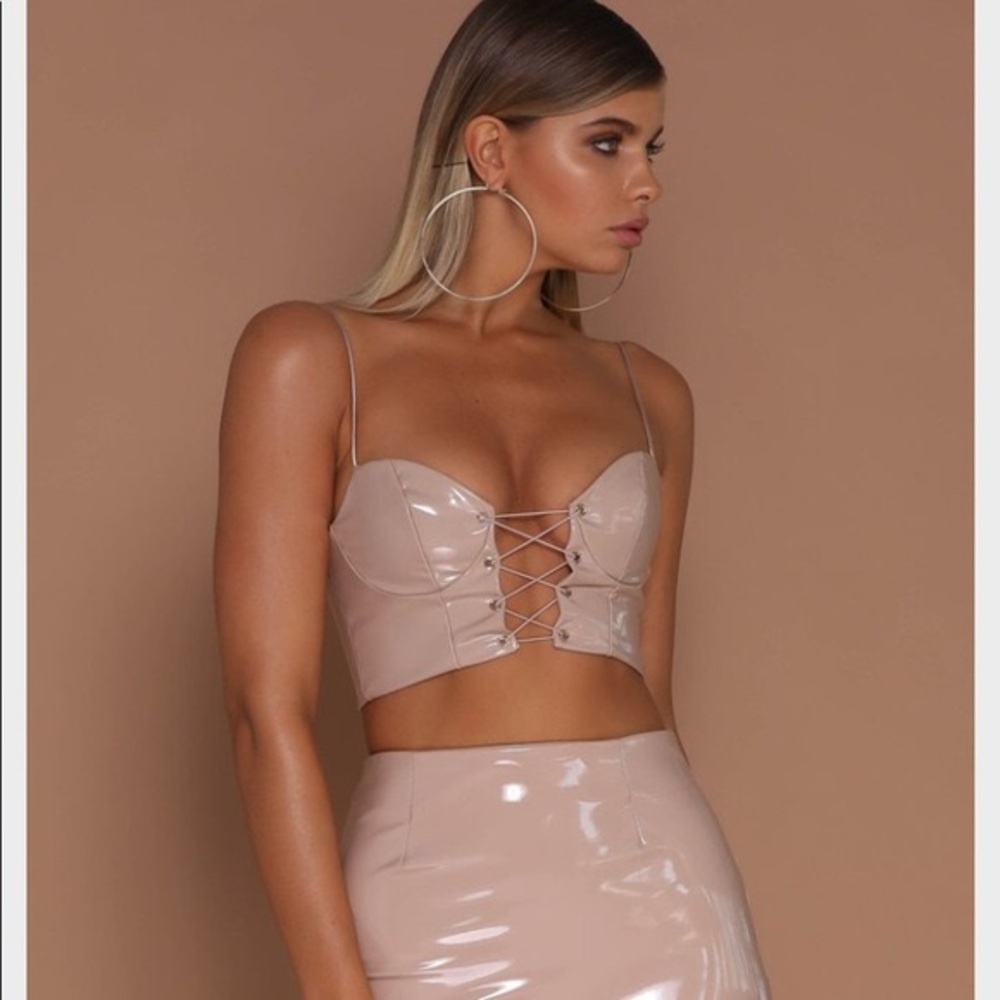 Meshki latex nude crop top
